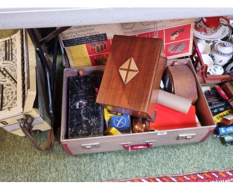 Case of assorted Bygones inc. Mantel clock, Vintage First Aid box, Communion box etc 
