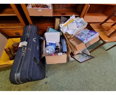 3 Boxes of assorted items inc. Elvis and a Travelling case set 