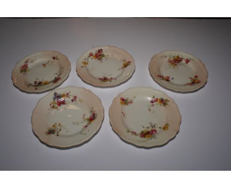 Five Royal Worcester blush ivory dessert plates decorated flowers