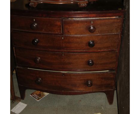 A Victorian mahogany bowfront chest of two short and three long drawers, on cut away bracket supports, 40" wide