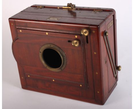 A late 19th Century mahogany box camera (lacking lens)