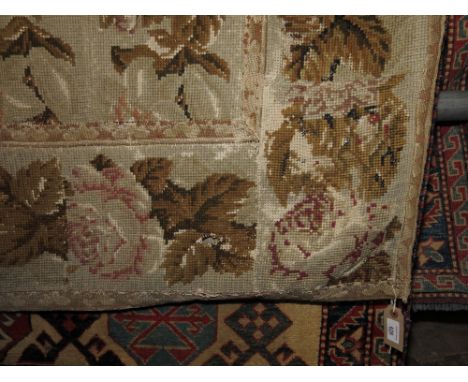 A hand woven wall tapestry, bands of flowers and foliage, 108" x 68" approx (worn)