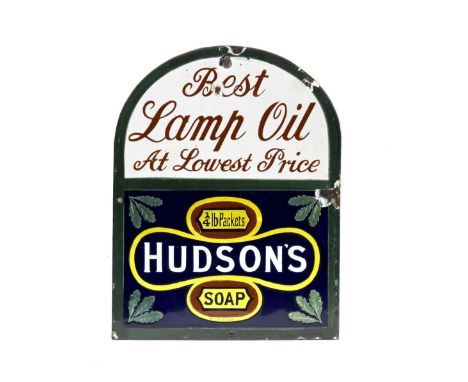 A Hudson's Lamp Oil/Soap enamel sign,single sided, in five colours by Chromos Wolverhampton, stamped with registered design n