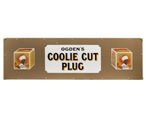 A rare Ogdens Coolie Cut Plug enamel sign, signsingle-sided, multi-colour pictorial enamel, 46 x 153cm, mounted on board. Thi