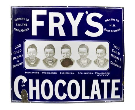 A rare Fry's Chocolate 'Five Boys' enamel advertising sign,large version, by Chromo of Wolverhampton, single-sided, in white 