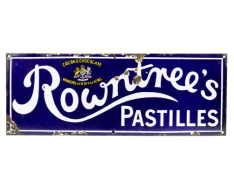 A Rowntree's Pastilles enamel sign 'Makers to H M The Queen', circa 1890,single sided, multi coloured, predominantly blue and