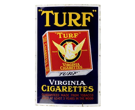 A Turf Virginia Cigarettes enamel sign,single-sided, five colour enamel, 92 x 61cm. For further information on this lot pleas