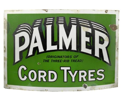 A large Palmer Cord Tyres enamel sign,by Hancock &amp; Corfield Ltd. Imperial Works, Mitcham, single-sided, in green, black a