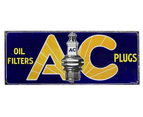 An 'AC Oil Filters and Plugs' enamel sign,single-sided, Ref.No.A-31 to lower right corner, in black, white, yellow and orange