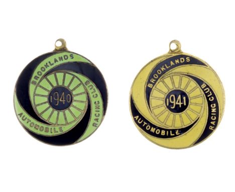 Two BARC Brooklands Member's lapel badges for 1940-1941,comprising 1940, numbered 337, in black and green enamel; and 1941, n