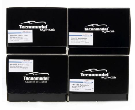 Four boxed 1:18 scale McLaren models by Tecnomodels from the Mythos and Exclusive series, Italian,comprising T18-EX07B McLare