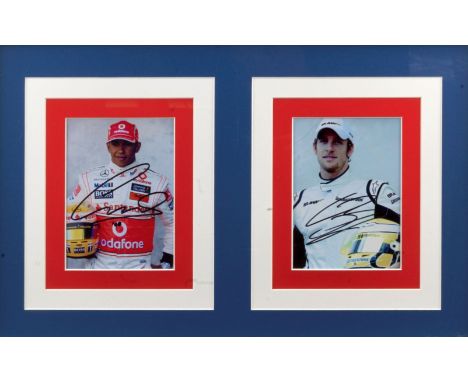 Signed Lewis Hamilton and Jenson Button photographs,comprising a pair of signed driver portraits, each 8 x 6' colour print an