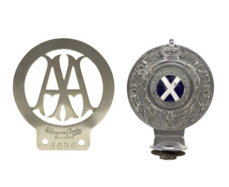 A Stenson Cooke Automobile Association member's badge, 1906-08,type 2a with cut-down mounting tab, solid nickel, numbered 369