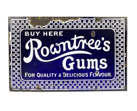 A Rowntree's Gums enamel sign,single-sided, in blue and white, 30 x 48cm. For further information on this lot please visit Bo