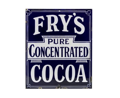 A Fry's Pure Concentrated Cocoa enamel sign,single sided, in blue and white, 30.5 x 25.5cm For further information on this lo
