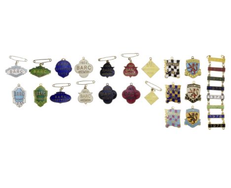 A collection of assorted BARC Goodwood lapel badges,comprising Member's and Guest's for 1952, numbered 479; Member's and Gues