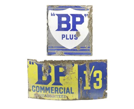 Two 'BP' enamel signs,each single-sided, comprising 'BP Plus', in grey, blue and white enamel, 61 x 53cm, and 'BP Commercial 