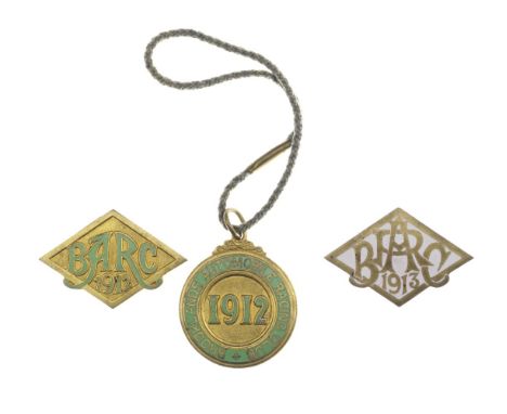 BARC Brooklands lapel badges, 1912-1913,comprising one Member and one guests badges from 1912, from set number 779, light gre