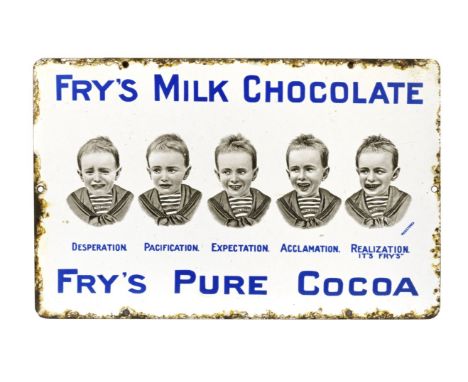 A Fry's Five Boys enamel sign,single sided, for Milk Chocolate and Pure Cocoa, with central pictorial decoration, lettered in
