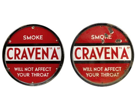 A Craven 'A' enamel sign,single-sided, three colour enamel, 58cm diameter, mounted to a board; together with a similar single