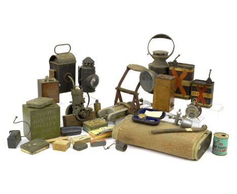 An Autojumbler's Lot,including two ReDex cans, two Voltmeters, a British Goodrich wood milne footpump, a carpet cover foot wa