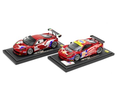 Two 1:18 scale limited edition Le Mans Series Ferrari 458 Italia GT models, by BBR Models,resin body models, comprising the 2