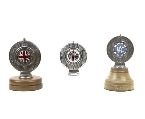 Three pre-War RAC Associate badges,comprising Type 2 badge (1910s-1920s) by D.G.Collins Ltd. of London, nickel-plated with en