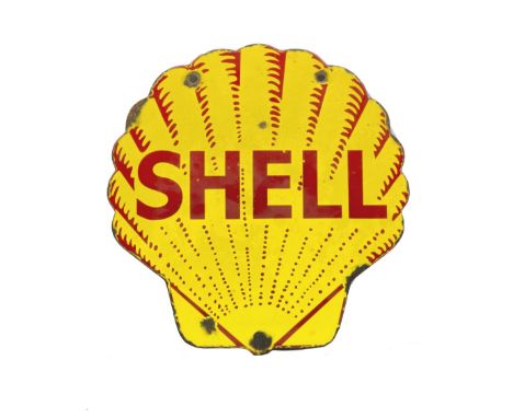 A Shell enamel sign,single-sided, red on yellow enamel, 24.5cm high. For further information on this lot please visit Bonhams