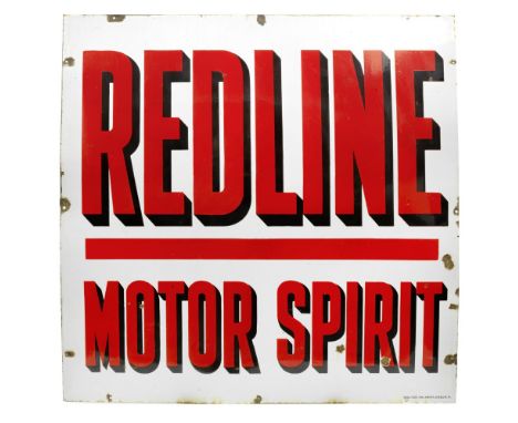 A large Redline Motor Spirit enamel sign,by Bruton of Palmers Green, single-sided in red and black on white enamel, wall-moun