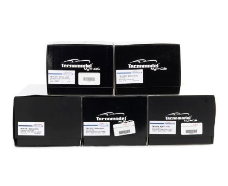 Five 1:18 scale model cars by Tecnomodel from the Mythos series, Italian,comprising TM18-44E Maserati A6 GCS 1953 Mille Migli