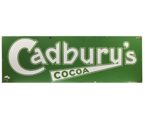 A Cadbury's Cocoa enamel sign,single-sided, white on green enamel, 51 x 152cm. For further information on this lot please vis