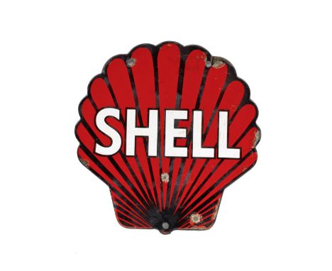 A Shell enamel sign,single-sided, red, black and white enamel, 24.5cm high. For further information on this lot please visit 
