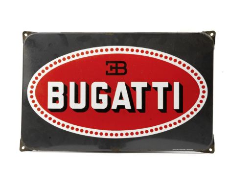 A Bugatti enamel sign,with transfer manufacturer's mark 'Emaillerie Alsacienne Strasbourg' to lower edge, rectangular sign in