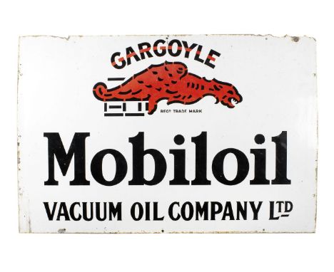 A 'Gargoyle Mobiloil' enamel sign,single-sided, in red and black on white enamel, with holes to edge for wall mounting, in go