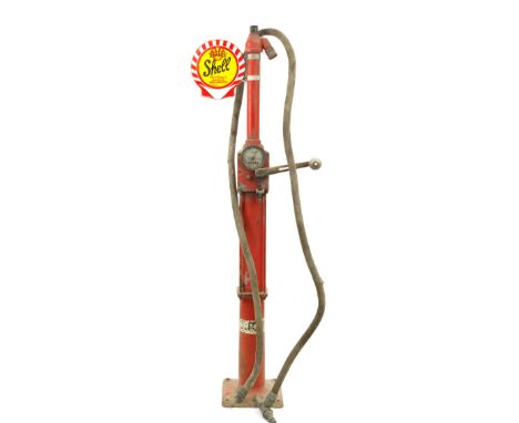 An Avery-Hardoll model CH1 hand-cranked petrol pump with Shell enamel tag,painted red, in garage worn condition, with dial, f