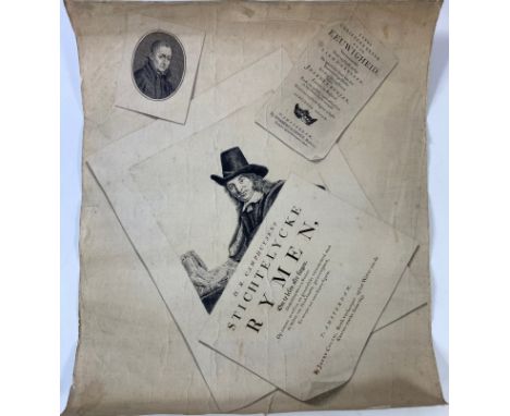 TROMPE L'OEIL/BEDRIEGERTJE consisting of a composition w. an etched portrait of D.R. Camphuysen and one of John Bunyan and 2 