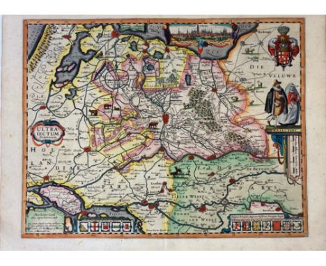 LOW COUNTRIES -- UTRECHT -- "ULTRAIECTUM Dominium". (Amst.), P. Kaerius, 1616. Cold. engr. map w. 13 coats of arms, cartouche