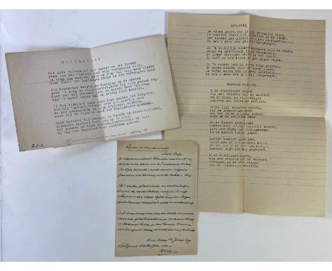 's-GRAVESANDE, G.H. (= ps of G.H. Pannekoek). 1 manuscript and 2 typescript poems ('Afscheid', 'Muiderslot' and 'Vijver in de