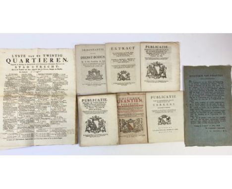 UTRECHT -- COLLECTION of 21 ordinances, placards, costumes etc. on the city of Utrecht. Published in 18th and early 19th c. 2