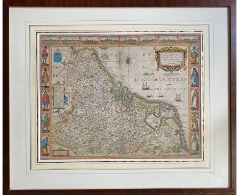 LOW COUNTRIES -- "A NEW MAPE OF YE XVII PROVINCES OF LOW GERMANIE, mended a new in manie places, by J. Speed". (Lond.), Th. B