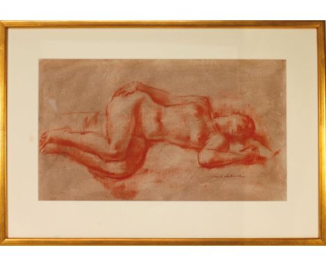 SCHRÖDER, Sierk Carl (1903-2002). Female nude. Drawing in red chalk. N.d. Signed. 288 x 508 mm. Framed, glazed &amp; under pa