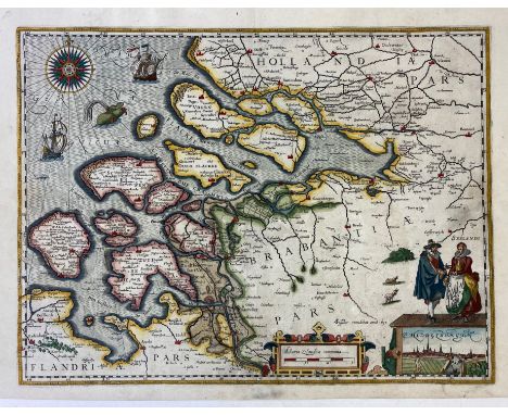 LOW COUNTRIES -- ZEELAND -- ("ZEELAND"). (Amst.), C.J. Visscher, 1631. Engr. map of Zeeland in cont. hand colouring w. compas