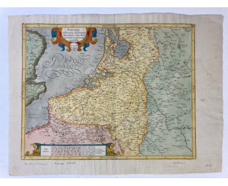 LOW COUNTRIES -- "BELGII inferioris descriptio emendata cum circu[m]iacentiu[m] regionum confiniis". N.pl., n.d. (c. 1600?). 