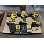 Lot of (3) DEWALT 20V Cordless Drill Drivers w/ (2) Chargers