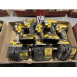 Lot of (5) DEWALT 20V Cordless Impact Drivers w/ (3) Chargers