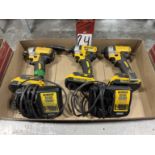 Lot of (3) DEWALT 20V Cordless Impact Drivers w/ (2) Chargers