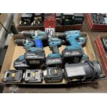 Lot of (5) MAKITA 18V Cordless Drill Drivers w/ Battery Charger and (3) Spare Batteries