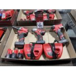 Lot of (3) MILWAUKEE Cordless 12V Drill Drivers w/ (2) MILWAUKEE Battery Chargers and (3) Spare