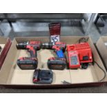 Lot of (2) MAKITA 2606-20 18V Cordless Drill Drivers w/ MILWAUKEE Battery Charger and Spare Battery