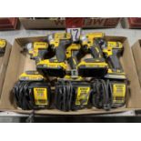 Lot of (5) DEWALT 20V Cordless Impact Drivers w/ (3) Chargers
